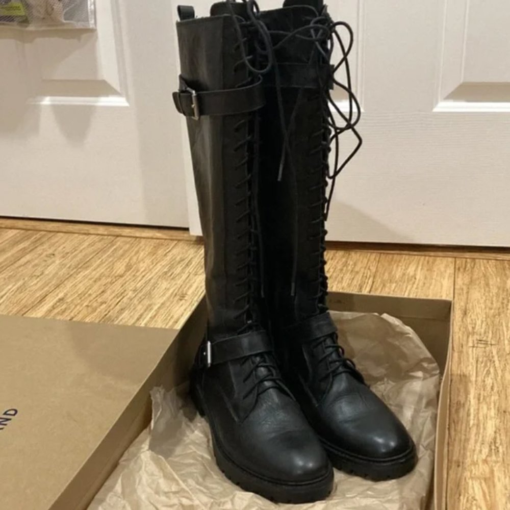 Lucky Brand Inniko Military Black Knee High Combat Lace Up Moto Boots 8.5